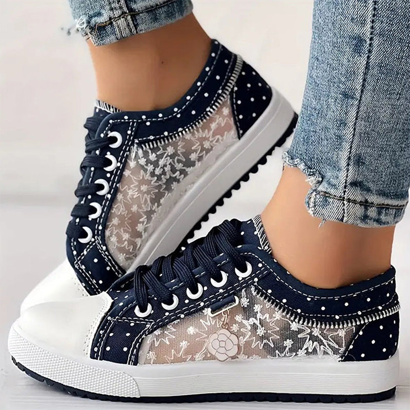 Chaussures plates et rondes à lacets pour femmes, à tige basse
