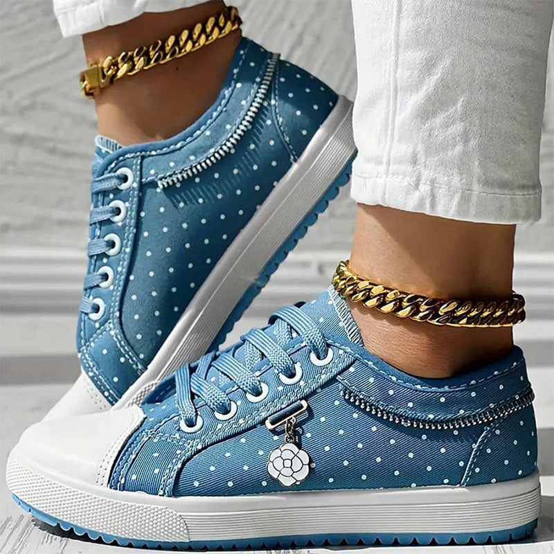 Chaussures plates et rondes à lacets pour femmes, à tige basse