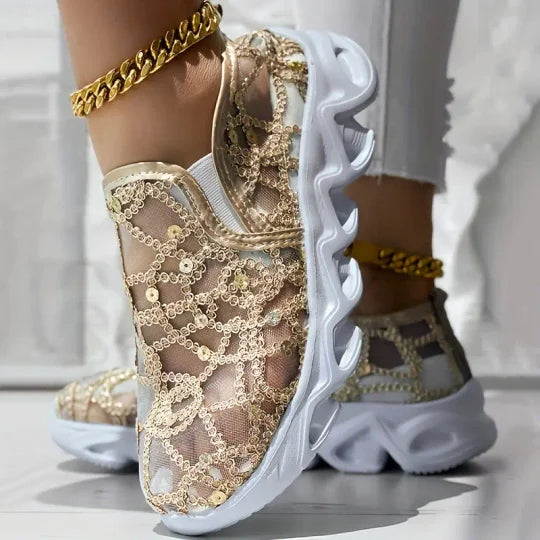 Mocassins brodés en maille pour l'été
