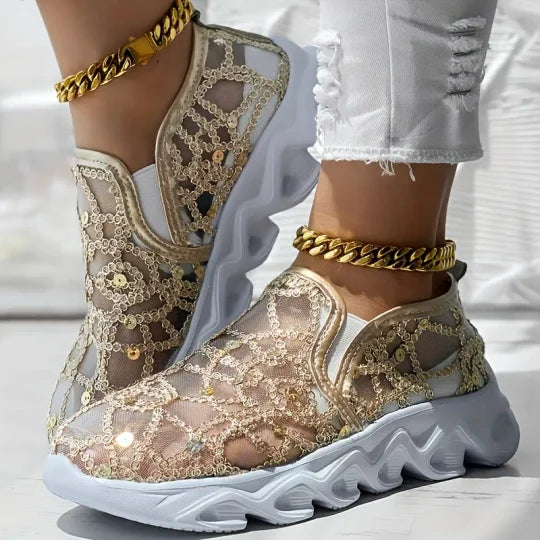 Mocassins brodés en maille pour l'été