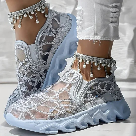 Mocassins brodés en maille pour l'été