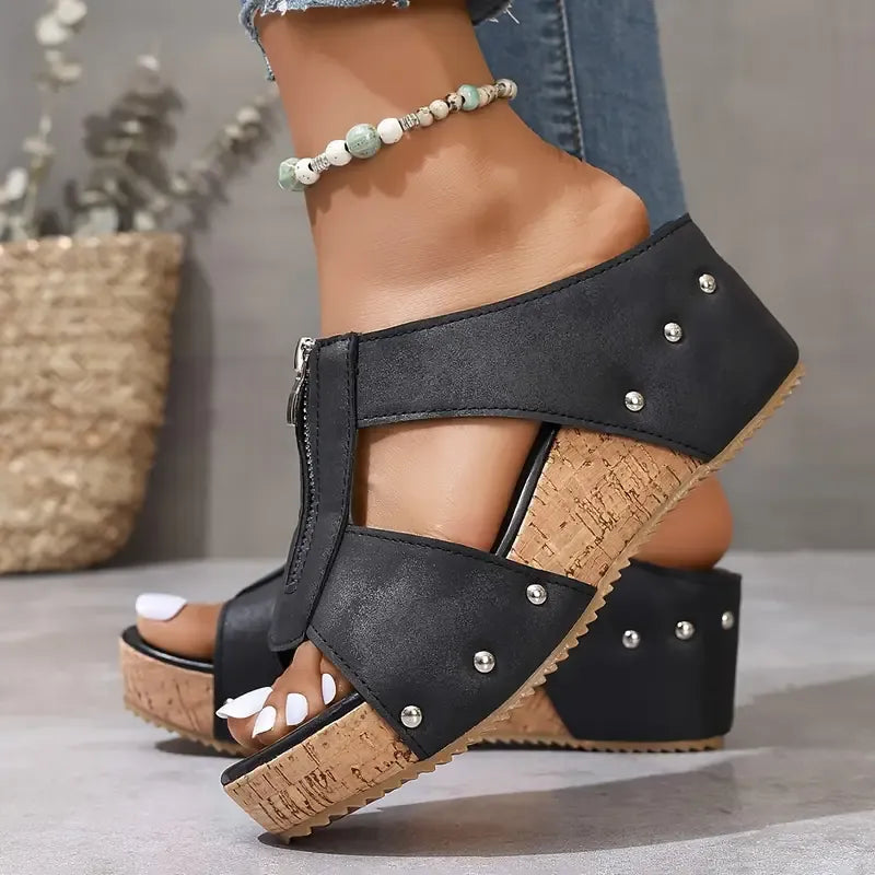 🔥 2025 New 50% off Hot Sale🔥 Sandales orthopédiques à bout ouvert et à talon compensé à la mode.