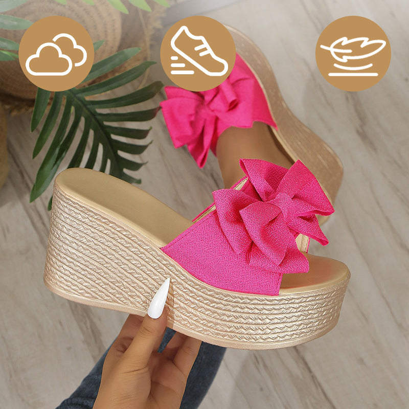 Chaussons pour femmes avec nœud et semelle épaisse