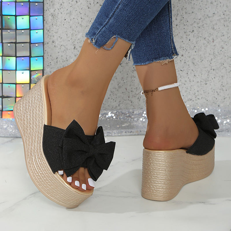 Chaussons pour femmes avec nœud et semelle épaisse