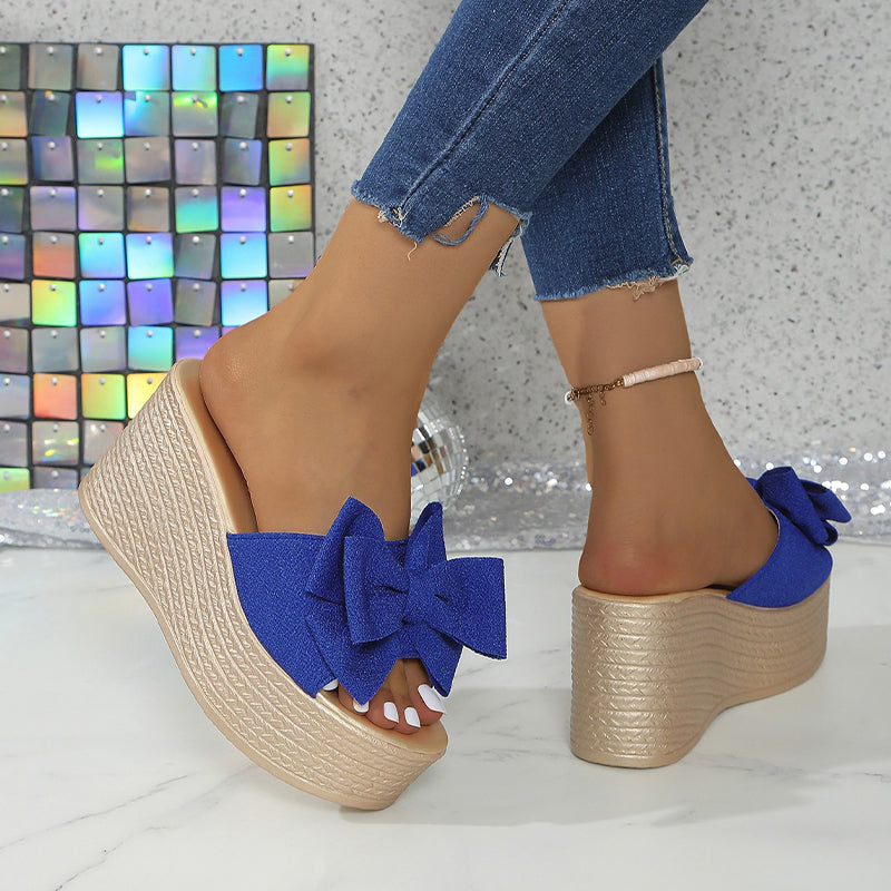 Chaussons pour femmes avec nœud et semelle épaisse