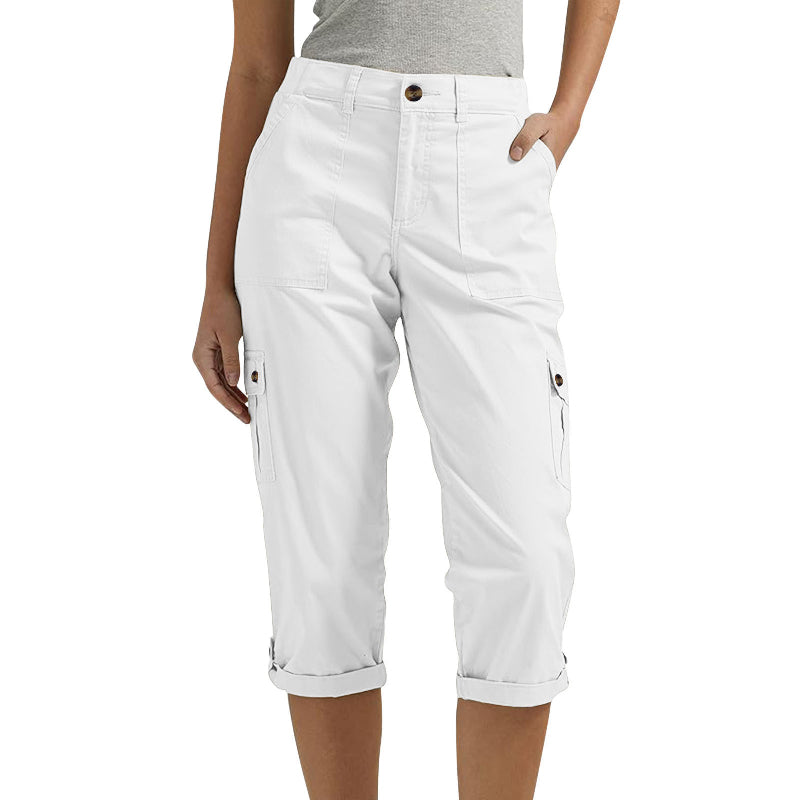 Pantalon cargo capri avec ceinture et plis au bas et plusieurs poches