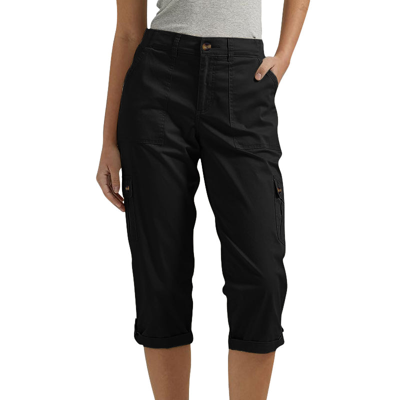 Pantalon cargo capri avec ceinture et plis au bas et plusieurs poches