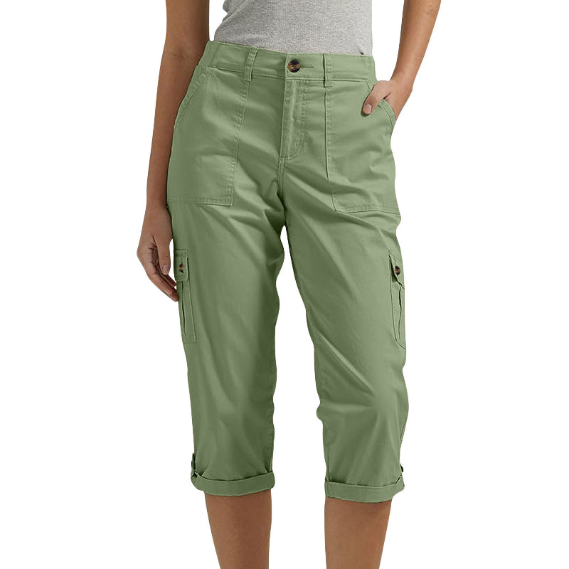 Pantalon cargo capri avec ceinture et plis au bas et plusieurs poches