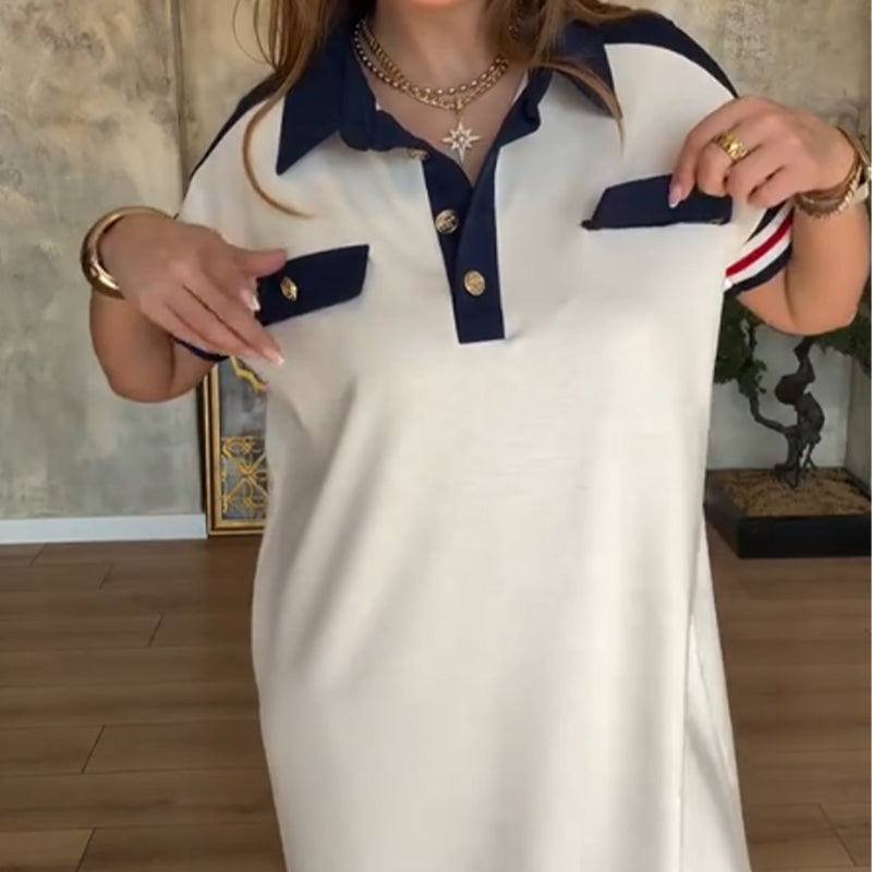 🎉💃2025 Nouvel été 😍 Robe femme décontractée et à la mode avec revers et manches courtes😍