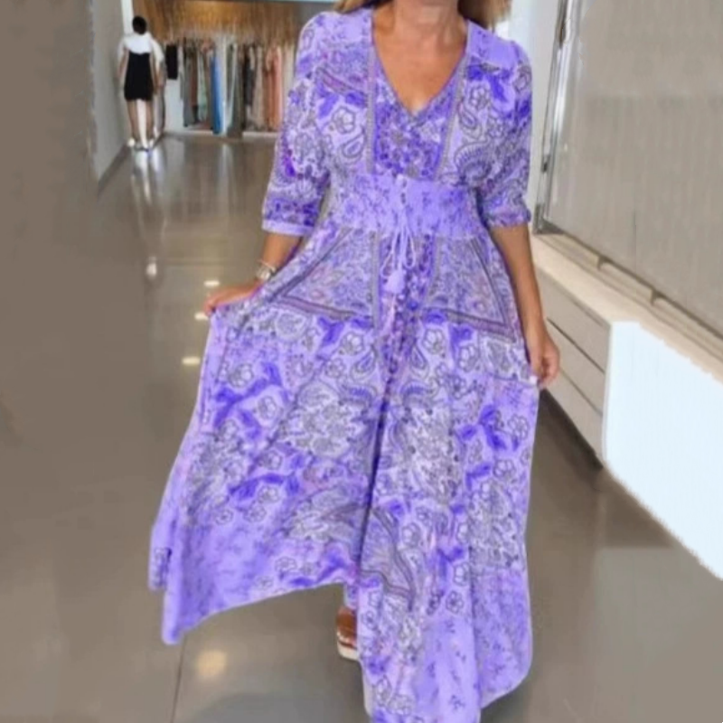 🌼 Nouveauté 2026 | Robe Longue à Cordon Fleuri | Élégance Estivale Naturelle 🌿【-60%】