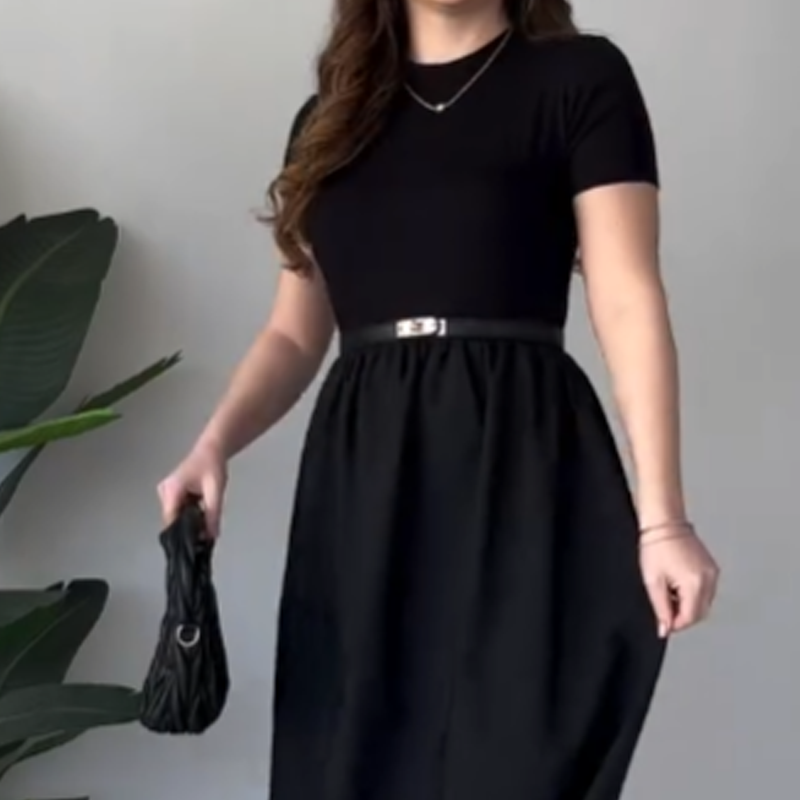 Robe longue élégante à manches courtes et taille haute pour femmes