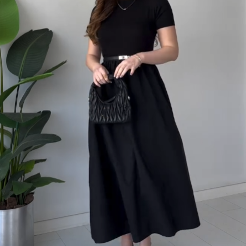 Robe longue élégante à manches courtes et taille haute pour femmes