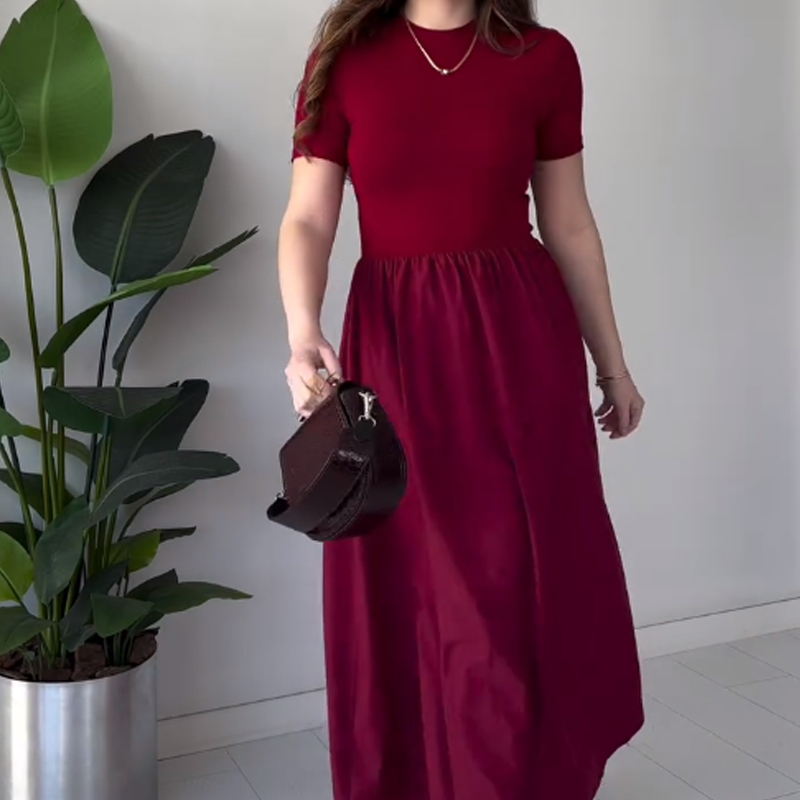 Robe longue élégante à manches courtes et taille haute pour femmes