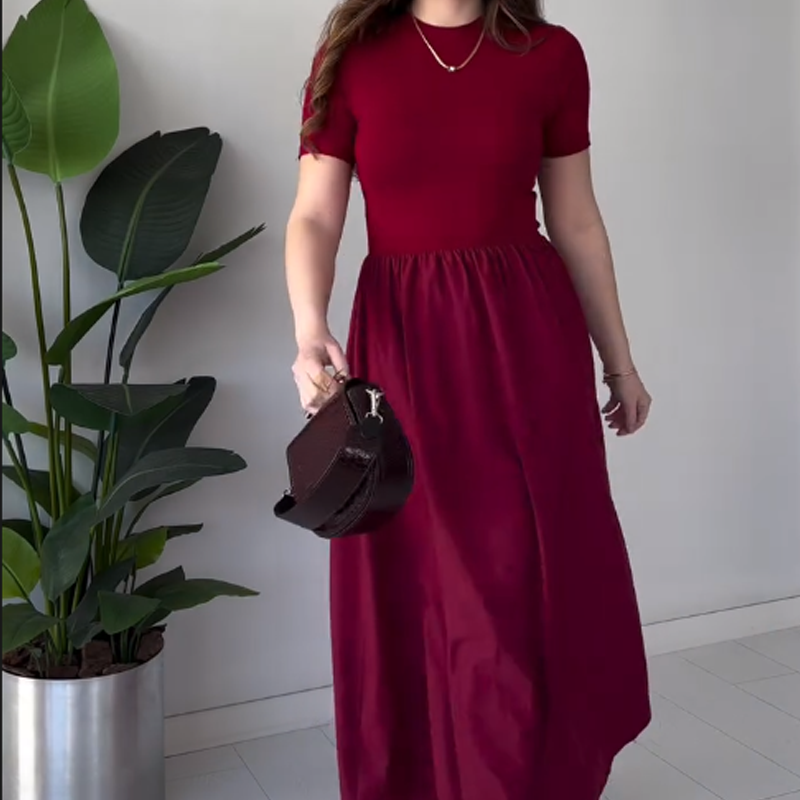 Robe longue élégante à manches courtes et taille haute pour femmes