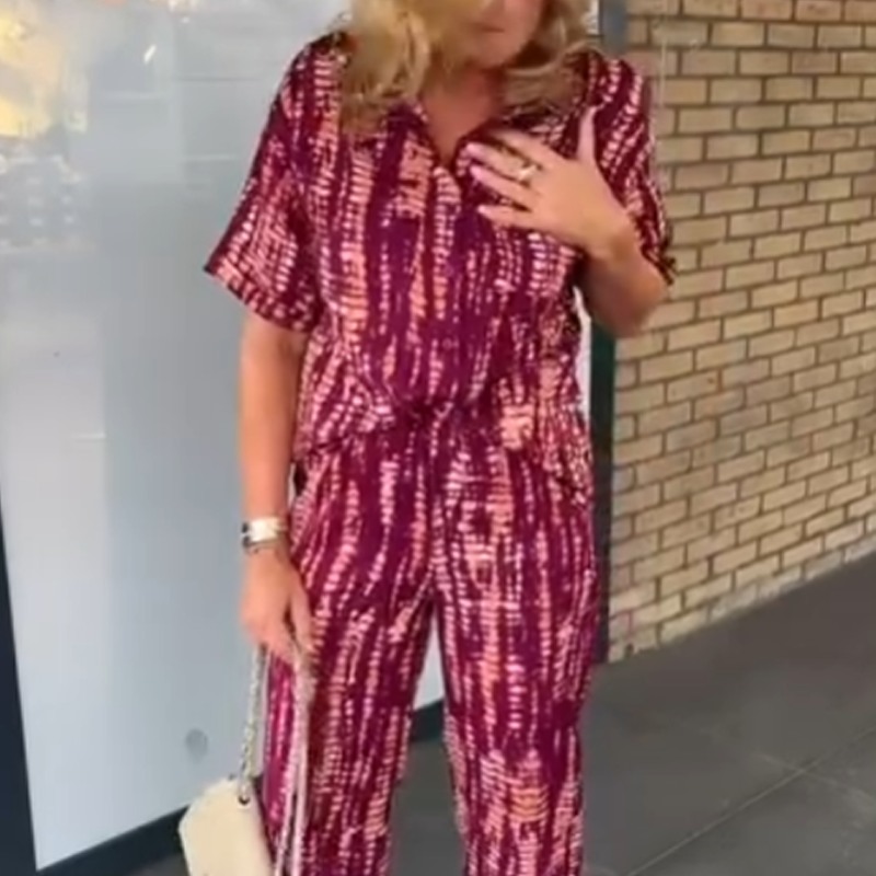 💕🌸Ensemble 2 pièces chemise et pantalon boutonnés imprimés pour femmes