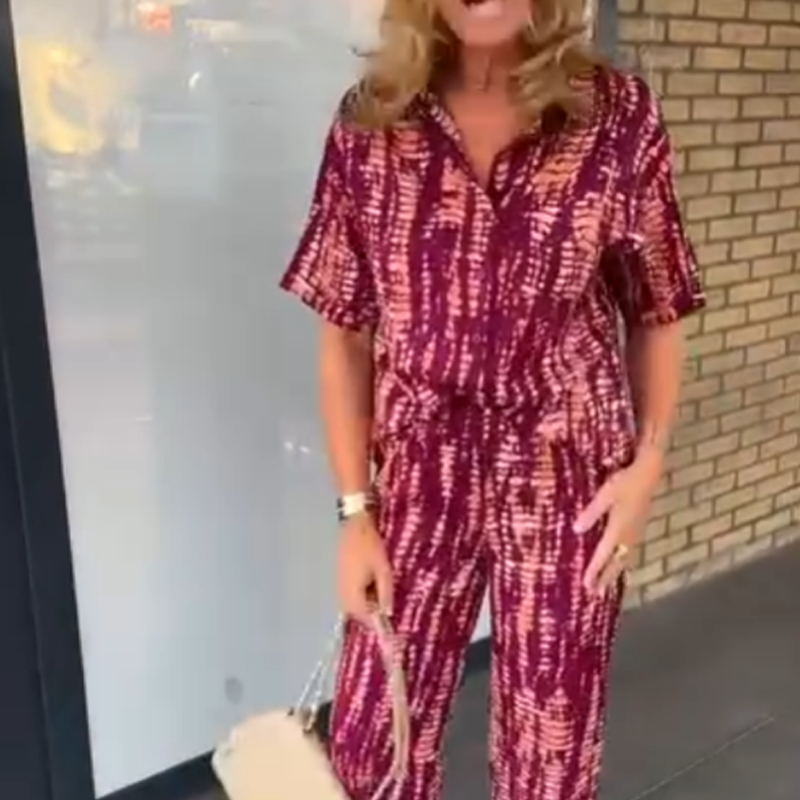 💕🌸Ensemble 2 pièces chemise et pantalon boutonnés imprimés pour femmes