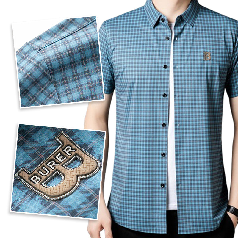 Chemise décontractée à manches courtes en tissu écossais pour hommes