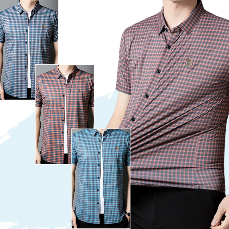 Chemise décontractée à manches courtes en tissu écossais pour hommes