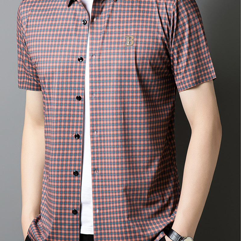 Chemise décontractée à manches courtes en tissu écossais pour hommes