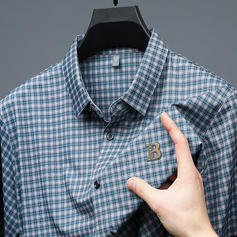 Chemise décontractée à manches courtes en tissu écossais pour hommes