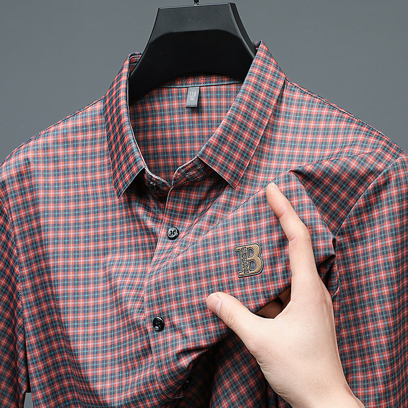 Chemise décontractée à manches courtes en tissu écossais pour hommes