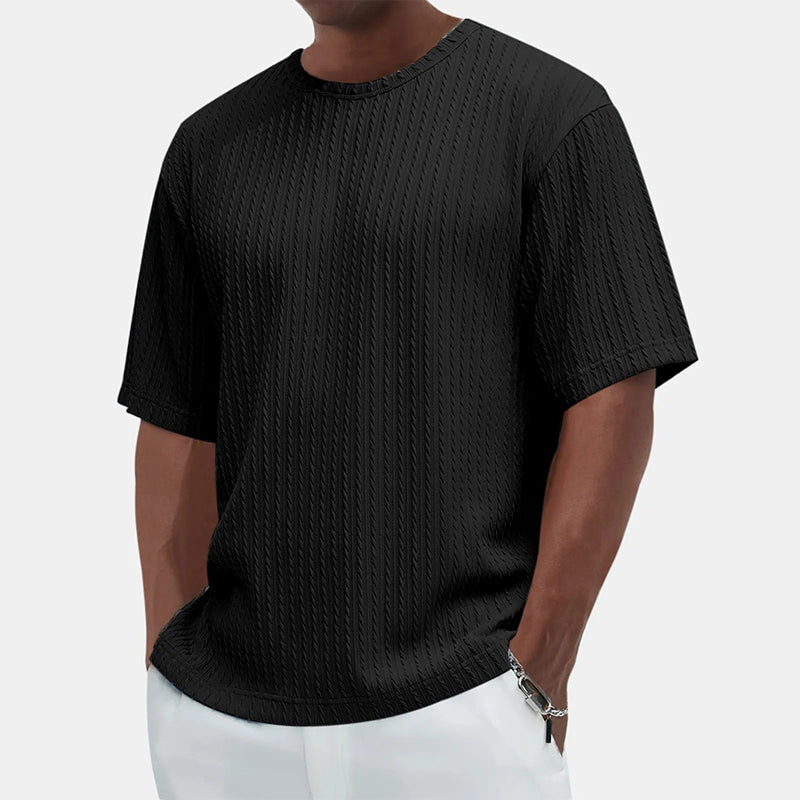 T-shirt texturé à col rond pour hommes Casual Versatile