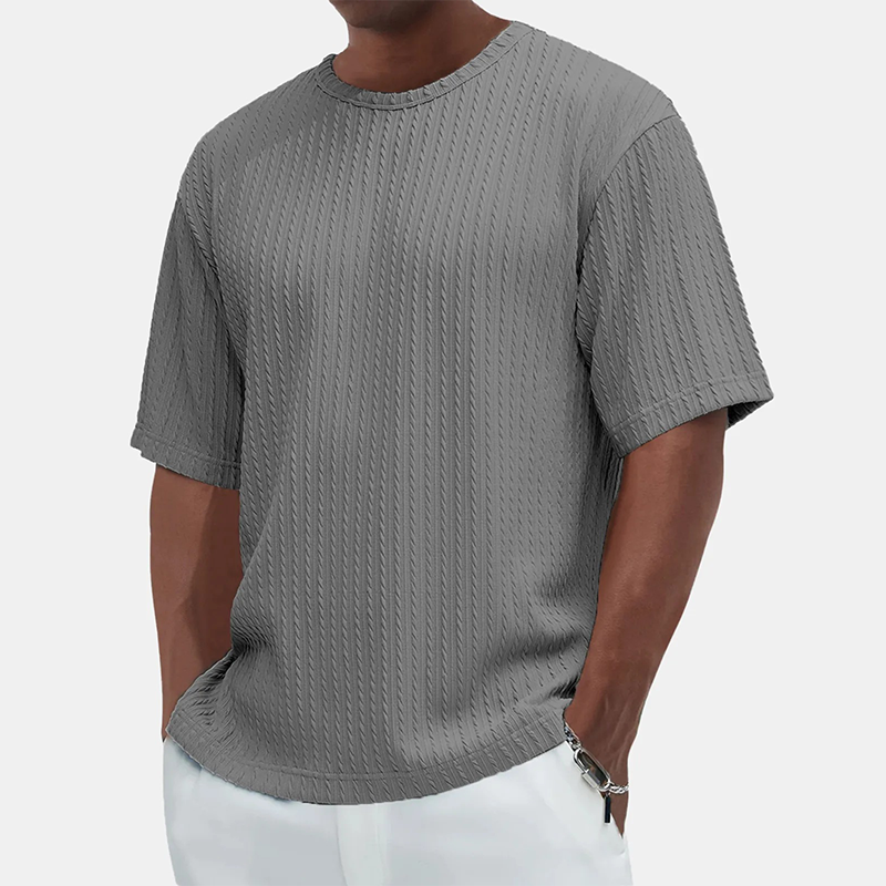 T-shirt texturé à col rond pour hommes Casual Versatile