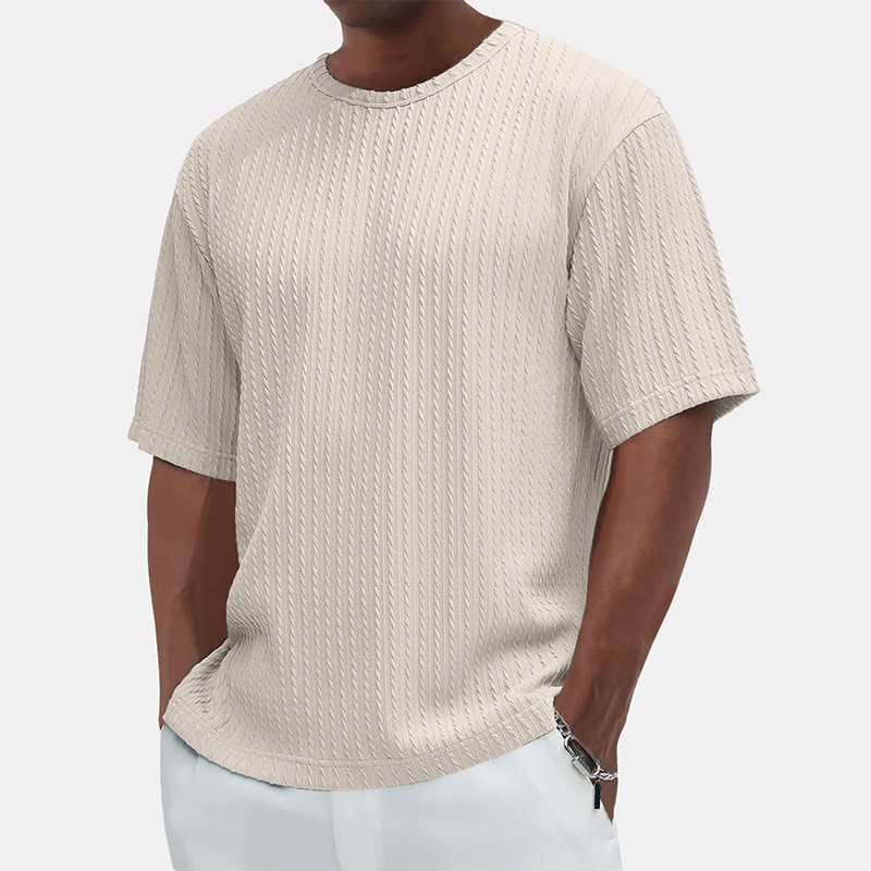 T-shirt texturé à col rond pour hommes Casual Versatile