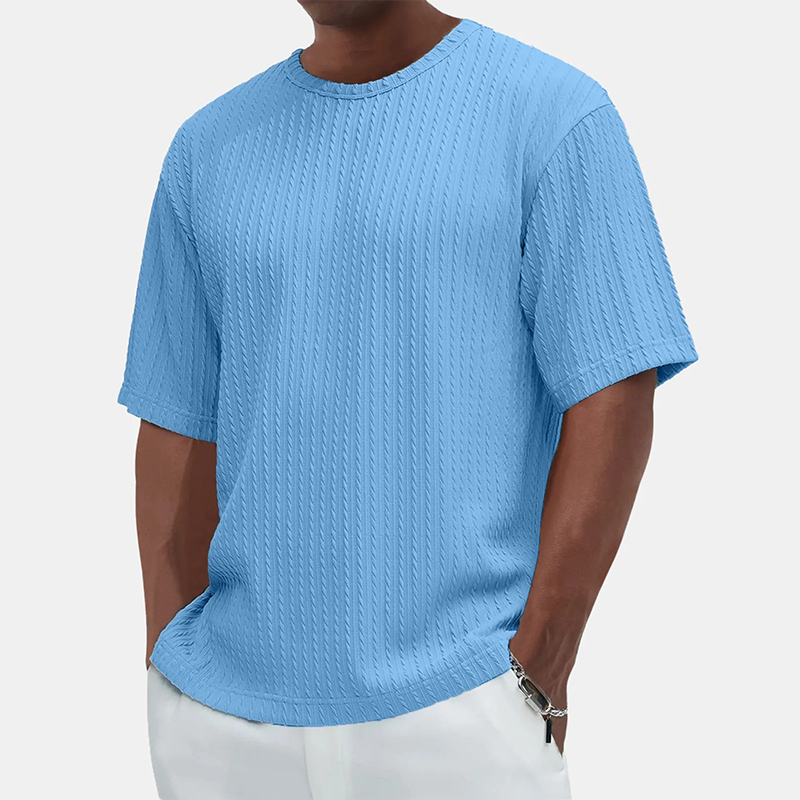 T-shirt texturé à col rond pour hommes Casual Versatile