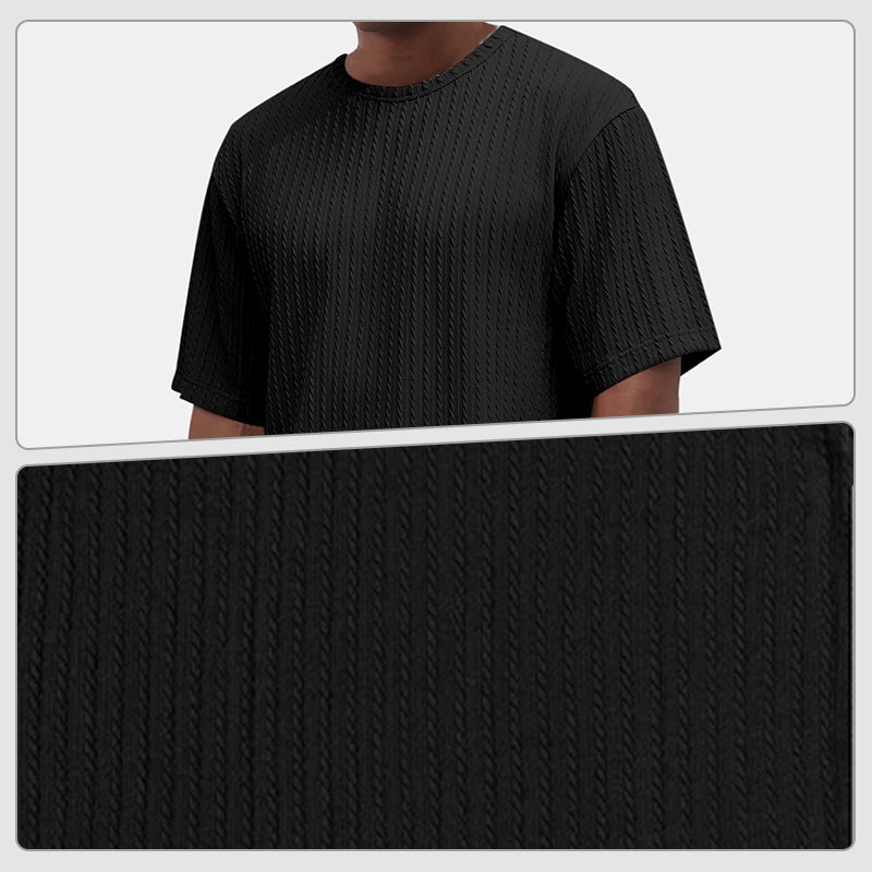 T-shirt texturé à col rond pour hommes Casual Versatile