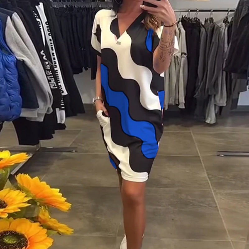 🎉🛍️Actualités estivales🥻Robe à manches courtes et col en V pour femme