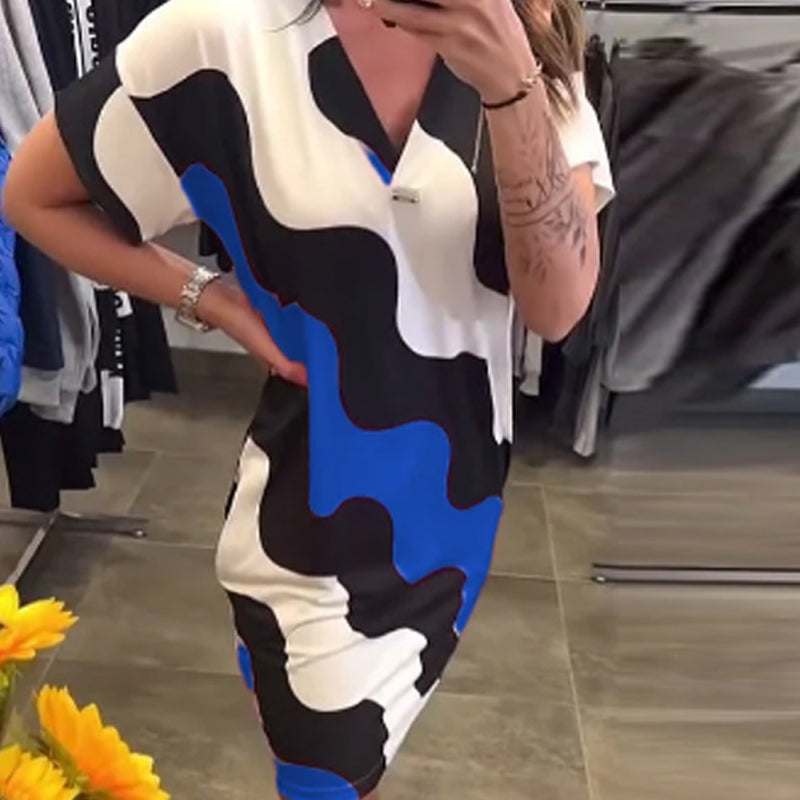 🎉🛍️Actualités estivales🥻Robe à manches courtes et col en V pour femme