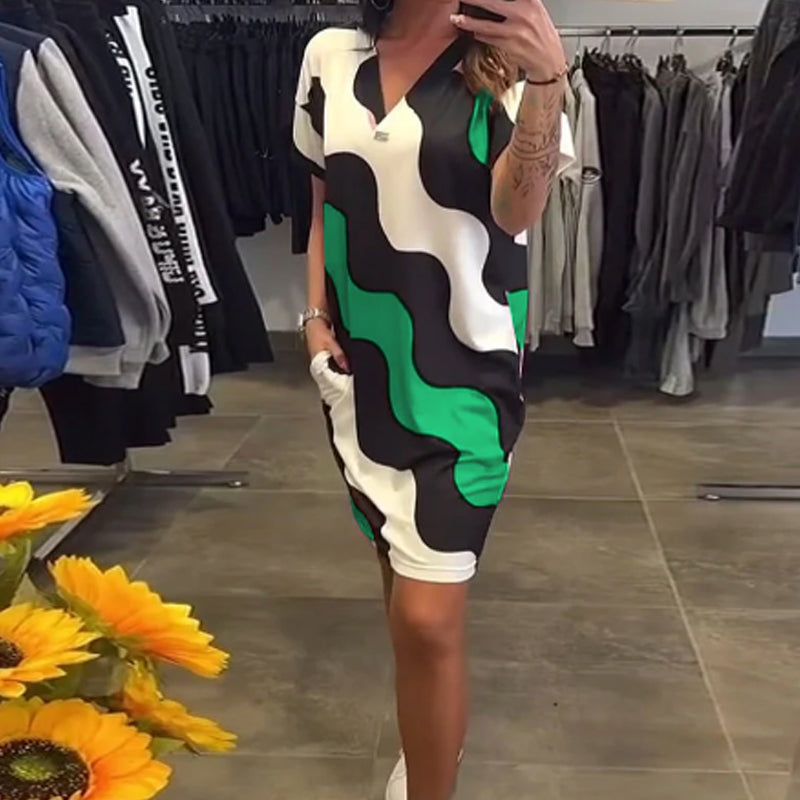 🎉🛍️Actualités estivales🥻Robe à manches courtes et col en V pour femme