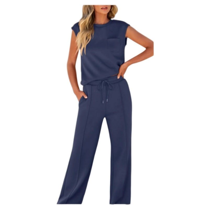 😍Ensemble décontracté pour femmes composé d'un haut sans manches et d'un pantalon avec cordon de serrage, 2 pièces
