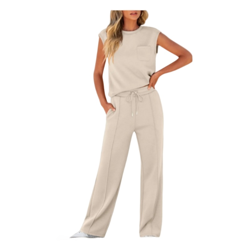 😍Ensemble décontracté pour femmes composé d'un haut sans manches et d'un pantalon avec cordon de serrage, 2 pièces