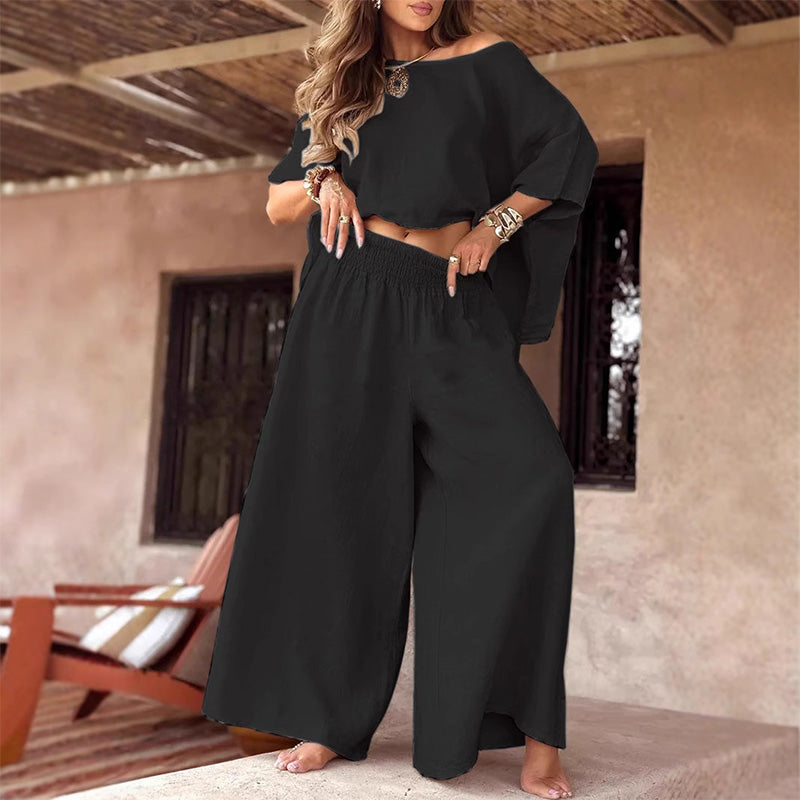 ⏳Offre spéciale limitée dans le temps💕Ensemble deux pièces - Top décontracté pour femmes & Pantalon à jambe large