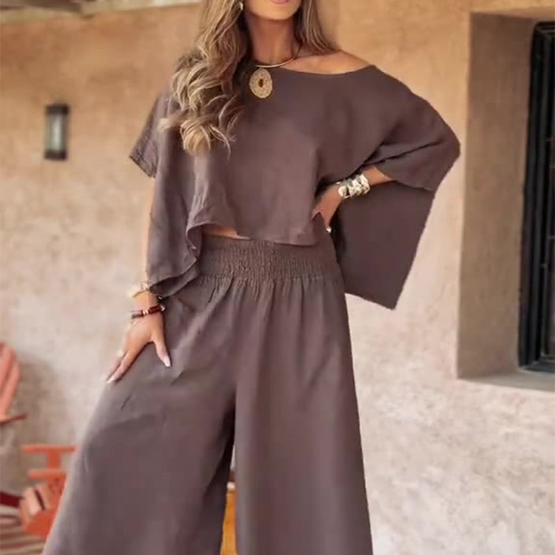 ⏳Offre spéciale limitée dans le temps💕Ensemble deux pièces - Top décontracté pour femmes & Pantalon à jambe large