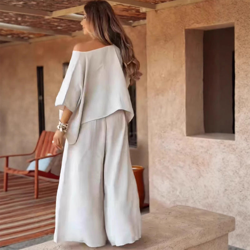 ⏳Offre spéciale limitée dans le temps💕Ensemble deux pièces - Top décontracté pour femmes & Pantalon à jambe large