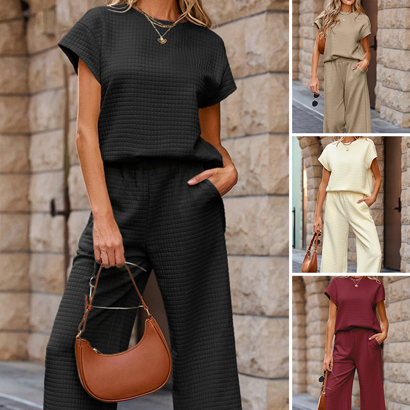Ensemble 2 pièces décontracté pour femmes avec top en tricot et pantalon large