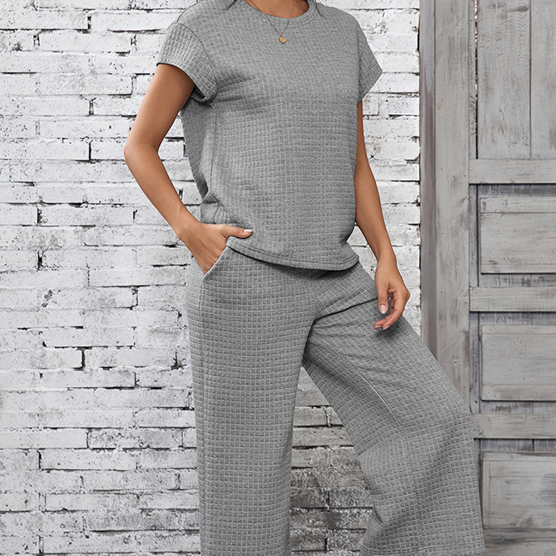 Ensemble 2 pièces décontracté pour femmes avec top en tricot et pantalon large