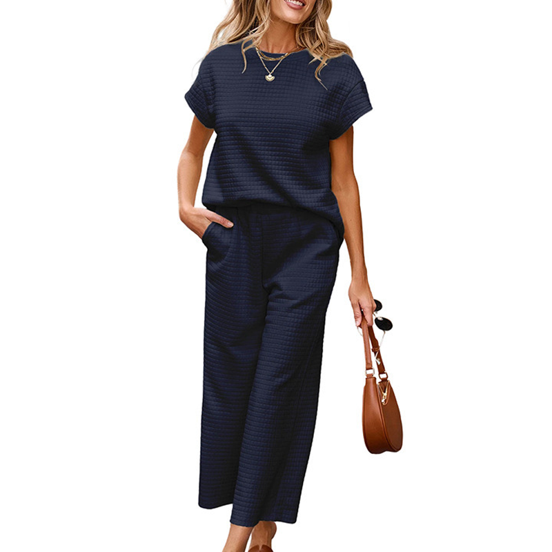 Ensemble 2 pièces décontracté pour femmes avec top en tricot et pantalon large
