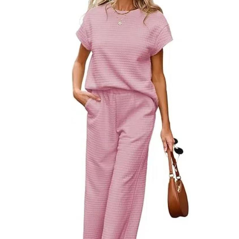 Ensemble 2 pièces décontracté pour femmes avec top en tricot et pantalon large