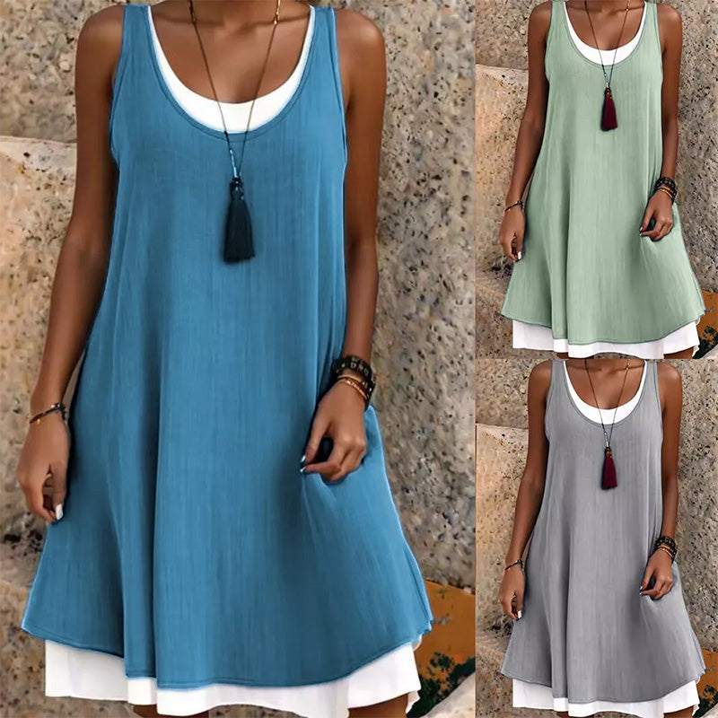 Robe débardeur décontractée, ample et sans manches, au look superposé pour femme