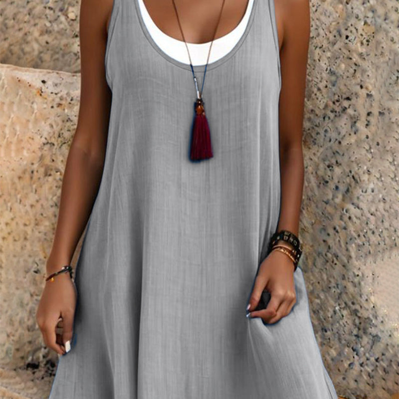 Robe débardeur décontractée, ample et sans manches, au look superposé pour femme
