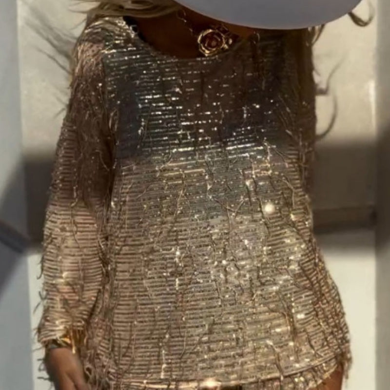 Ensemble 2 Pièces à Paillettes : Haut à Manches Longues et Short