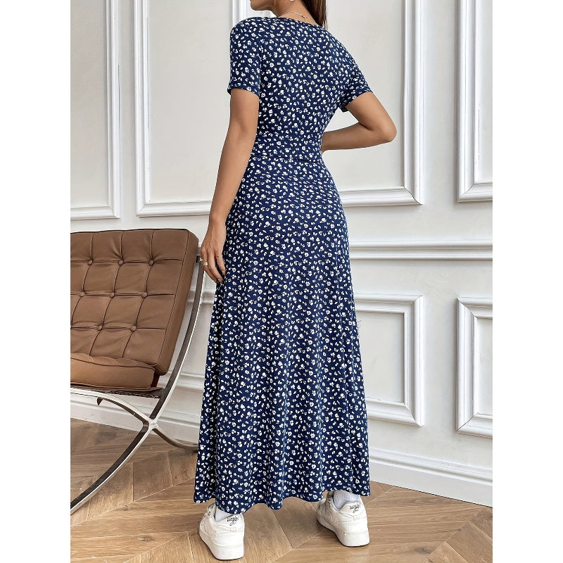 ⏳Durée limitée -50 %⏳Robe longue décontractée à fleurs et col en V pour femme