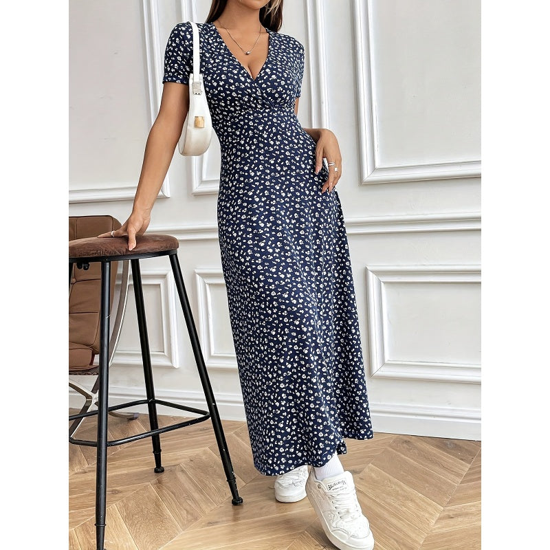 ⏳Durée limitée -50 %⏳Robe longue décontractée à fleurs et col en V pour femme