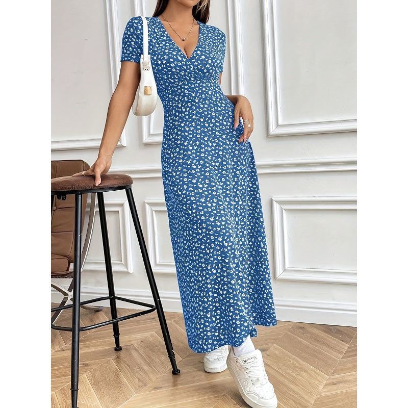 ⏳Durée limitée -50 %⏳Robe longue décontractée à fleurs et col en V pour femme