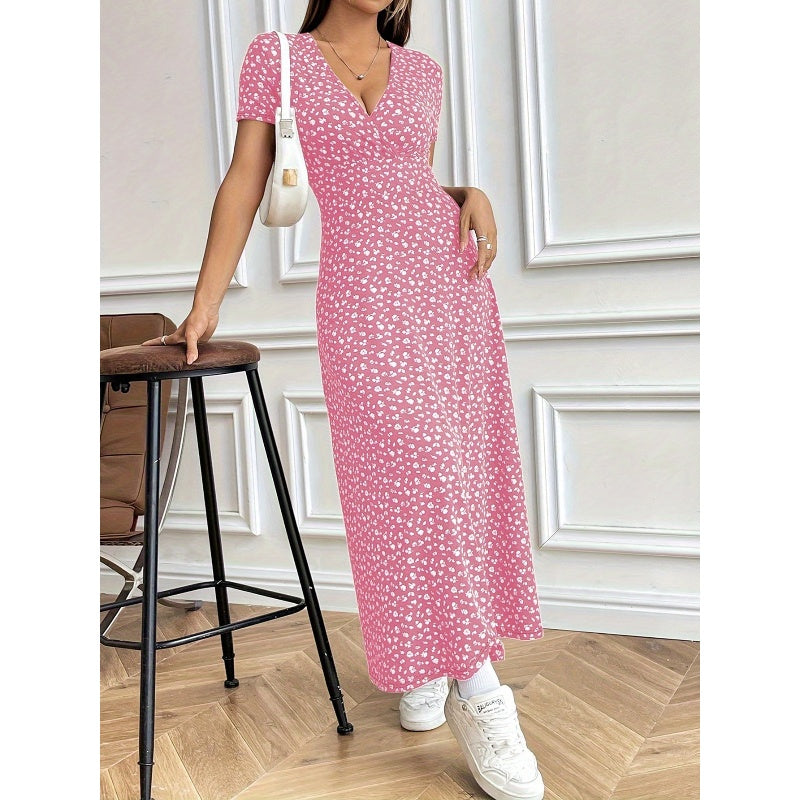 ⏳Durée limitée -50 %⏳Robe longue décontractée à fleurs et col en V pour femme