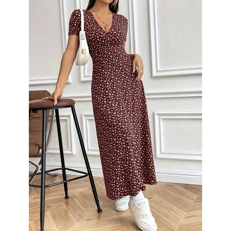 ⏳Durée limitée -50 %⏳Robe longue décontractée à fleurs et col en V pour femme